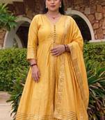 Iight-yellow gota cotton silk anarkali suit