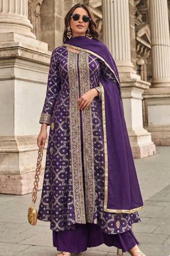 Purple zari jacqurad palazzo suit