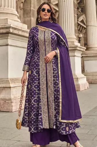Purple zari jacqurad palazzo suit