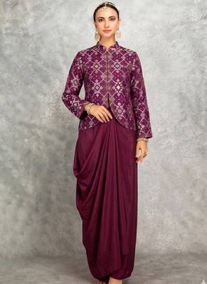 Wine brocade georeatte palazzo suit 1