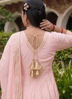Beby-pink gota cotton silk anarkali suit 2