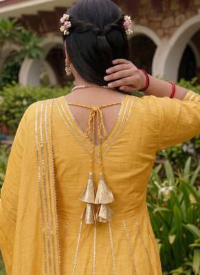 Iight-yellow gota cotton silk anarkali suit 2
