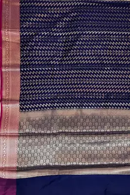 Banarasi semi silk saree in navy blue colour with zig-zag  work 3