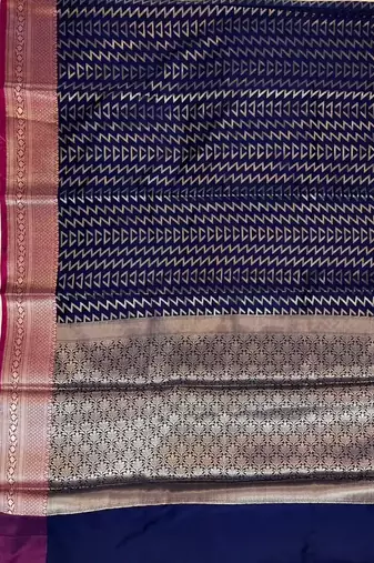 Banarasi semi silk saree in navy blue colour with zig-zag  work