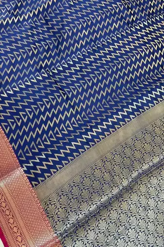 Banarasi semi silk saree in navy blue colour with zig-zag  work