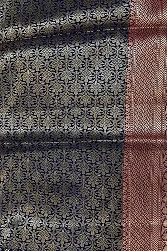 Banarasi semi silk saree in navy blue colour with zig-zag  work