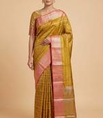 Banarasi semi silk saree in mustard colour with zig-zag  work