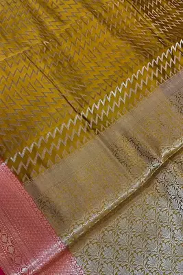 Banarasi semi silk saree in mustard colour with zig-zag  work 3