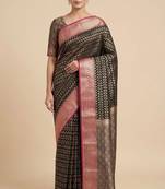 Banarasi semi silk saree in black colour with zig-zag  work