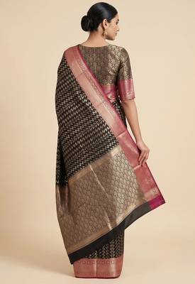 Banarasi semi silk saree in black colour with zig-zag  work 2