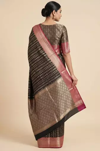 Banarasi semi silk saree in black colour with zig-zag  work