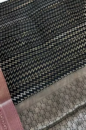 Banarasi semi silk saree in black colour with zig-zag  work