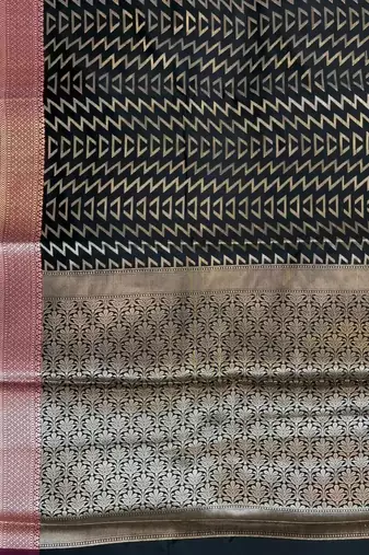 Banarasi semi silk saree in black colour with zig-zag  work