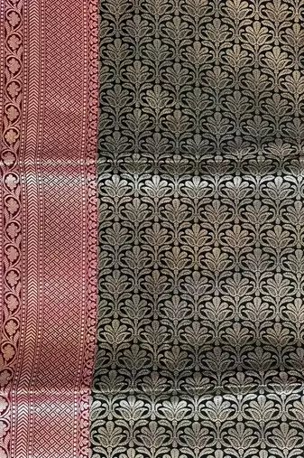 Banarasi semi silk saree in black colour with zig-zag  work
