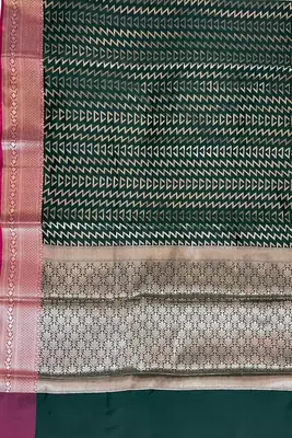 Banarasi semi silk saree in bottle green colour with zig-zag  work 3