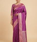 Banarasi semi silk saree in magenta colour with zig-zag  work