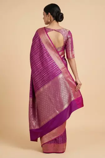 Banarasi semi silk saree in magenta colour with zig-zag  work