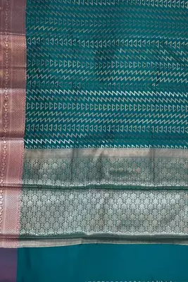 Banarasi semi silk saree in turquoise colour with zig-zag  work 4