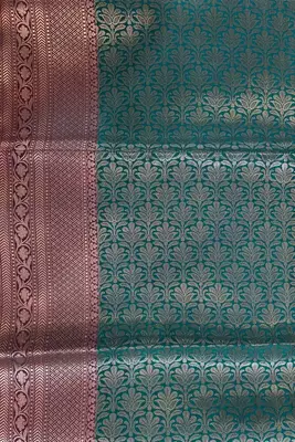 Banarasi semi silk saree in turquoise colour with zig-zag  work 5