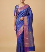 Banarasi semi silk saree in royal blue colour with zig-zag  work