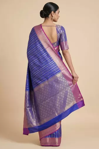 Banarasi semi silk saree in royal blue colour with zig-zag  work