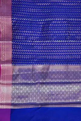 Banarasi semi silk saree in royal blue colour with zig-zag  work 3