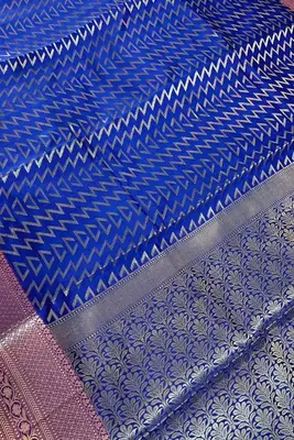 Banarasi semi silk saree in royal blue colour with zig-zag  work 4