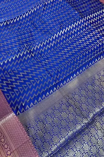 Banarasi semi silk saree in royal blue colour with zig-zag  work