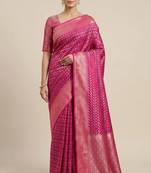Banarasi semi silk saree in rani pink colour with zig-zag  work
