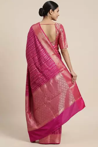 Banarasi semi silk saree in rani pink colour with zig-zag  work