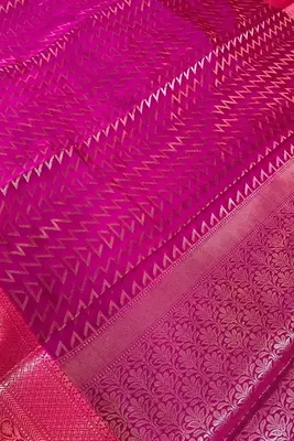 Banarasi semi silk saree in rani pink colour with zig-zag  work 4