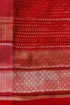 Banarasi semi silk saree in red colour with zig-zag  work 3