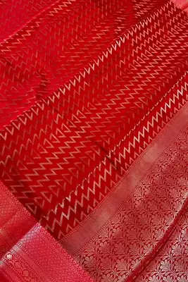 Banarasi semi silk saree in red colour with zig-zag  work 4