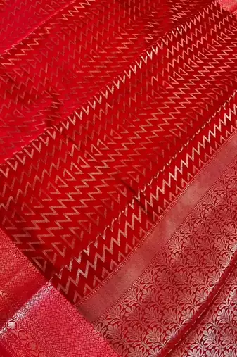 Banarasi semi silk saree in red colour with zig-zag  work