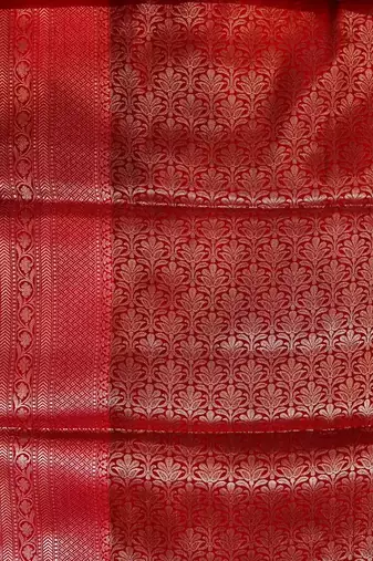 Banarasi semi silk saree in red colour with zig-zag  work