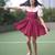 Maroon vintage pure cotton mini dress with ruffeled peach coloured sleeves