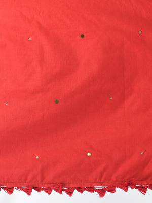 Elegant red cotton handspun saree with sequin embellishments and pom pom 4