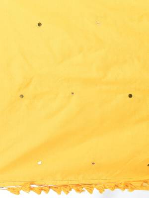 Elegant yellow cotton handspun saree with sequin embellishments and pom pom 4