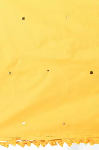 Elegant yellow cotton handspun saree with sequin embellishments and pom pom