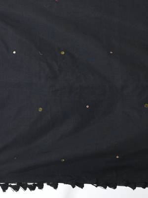 Elegant black cotton handspun saree with sequin embellishments and pom pom 4