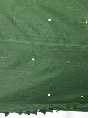 Elegant green cotton handspun saree with sequin embellishments and pom pom 4