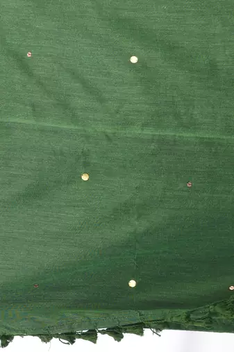 Elegant green cotton handspun saree with sequin embellishments and pom pom