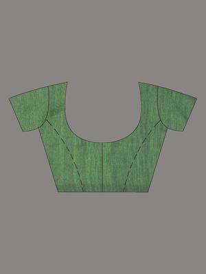 Elegant green cotton handspun saree with sequin embellishments and pom pom 5