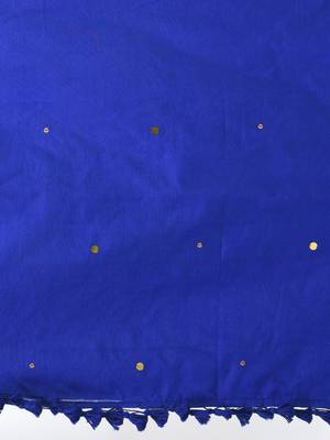 Elegant blue cotton handspun saree with sequin embellishments and pom pom 4