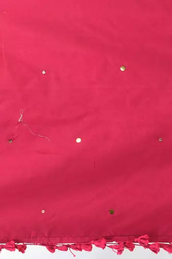 Elegant pink cotton handspun saree with sequin embellishments and pom pom