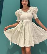 Mint green pure cotton summer mini dress with ruffeled sleeves