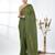 Elegant sap green cotton handspun saree with sequin embellishments and pom pom