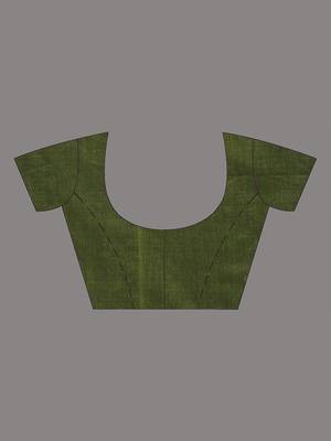 Elegant sap green cotton handspun saree with sequin embellishments and pom pom 5