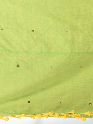 Elegant lime green cotton handspun saree with sequin embellishments and pom pom 4