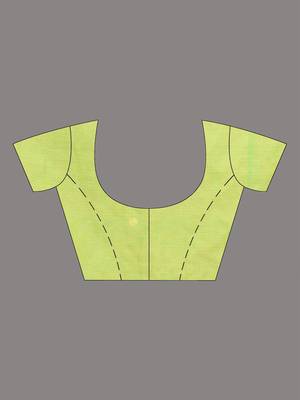 Elegant lime green cotton handspun saree with sequin embellishments and pom pom 5